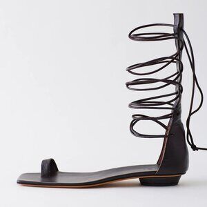 Tibi Cassius Lace Up Long Sandals in Brown, size 38 (fits like narrow 9/9.5!)